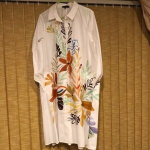 NWOT Lafayette 148 New York Floral Print Shirt Dress Long Sleeve W/pockets Sz L